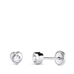 18K Pendientes Oro Blanco Corazon Con Circonita. Medida: 4 X 4 Mm Cierre Tuerca