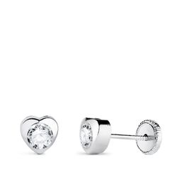 18K Pendientes Oro Blanco Corazon Con Circonita. Medida: 5 X 5 Mm Cierre Tuerca