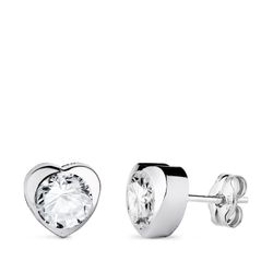 18K Pendientes Oro Blanco Corazon Con Circonita. Medida: 7,5 X 7,5 Mm Cierre Presion