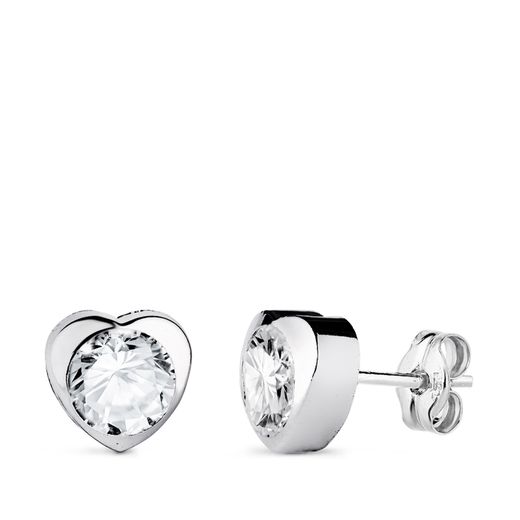 18K Pendientes Oro Blanco Corazon Con Circonita. Medida: 7,5 X 7,5 Mm Cierre Presion