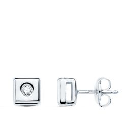 18K Pendientes Oro Blanco Cuadrados 6 Mm Diamantes 0,100 Qts. G-Vs2. Cierre Presion
