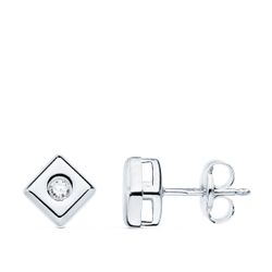 18K Pendientes Oro Blanco Cuadrados 6 Mm Diamantes 0,100 Qts. G-Vs2. Cierre Presion