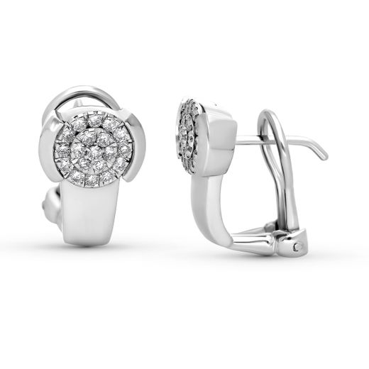 18K Pendientes Oro Blanco Cuajo 38 Brillantes. 0.35 Qts. Cierre Omega 9X14,5 Mm