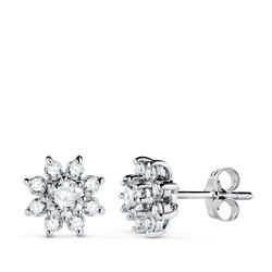 18K Pendientes Oro Blanco Cuajo Con 18 Diamantes 1,00 Qtes, G-Vs2. 9X9 Mm. Cierre Presion