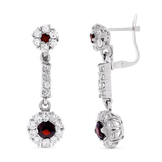 18K Pendientes Oro Blanco Cuajos Circonita 33X10 Mm Cierre Catalán
