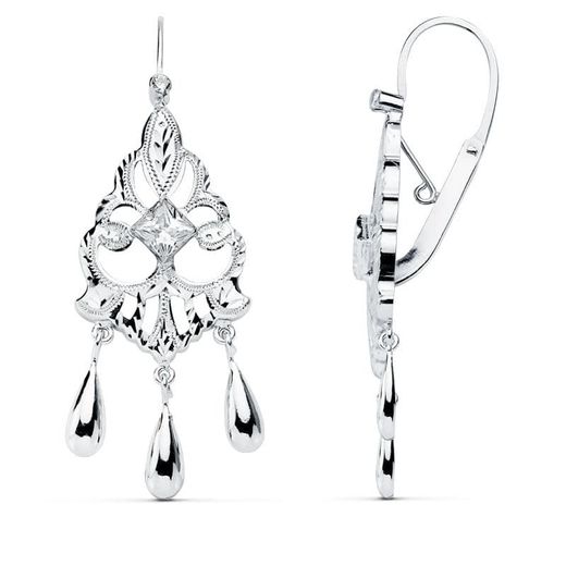 18K Pendientes Oro Blanco Cubanas 45X16 Mm Cierre Gancho