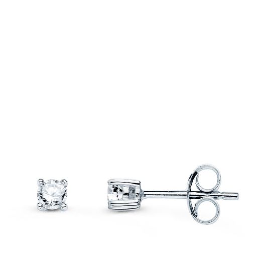 18K Pendientes Oro Blanco Diamantes 2,75 Mm 0,20 Qts. Si-H Cierre Presion 3X3 Mm