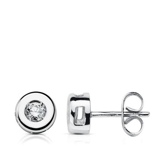 18K Pendientes Oro Blanco Diamantes 6.5 Mm 0.220 Qts. H-Si Cierre Presion