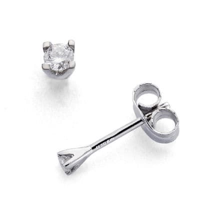 18K Pendientes Oro Blanco Diamantes Talla Brillante 0.11 Qts Si-H Cierre Presion