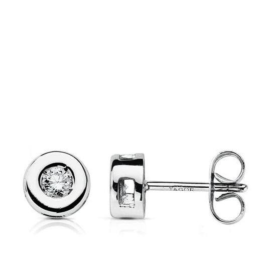 18K Pendientes Oro Blanco Diamantes Talla Brillante 0.16 Qts. 6 Mm H-Si Cierre Presion