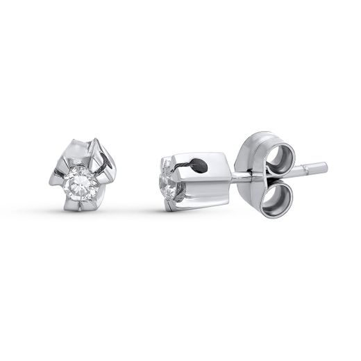 18K Pendientes Oro Blanco Diamantes Talla Brillante 0.20 Qts. 5X5 Mm Cierre Presion