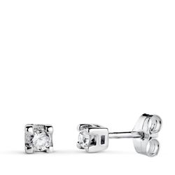 18K Pendientes Oro Blanco Diamantes Talla Brillante 2,75 Mm 0,20 Qts. Si-H Cierre Presion 3,5X3,5 Mm