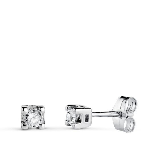 18K Pendientes Oro Blanco Diamantes Talla Brillante 2,75 Mm 0,20 Qts. Si-H Cierre Presion 3,5X3,5 Mm