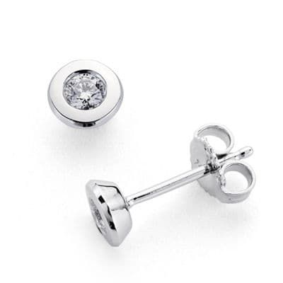 18K Pendientes Oro Blanco Diamantes Talla Brillante Chaton 0.200 Qts. 5Mm Cierre Presion