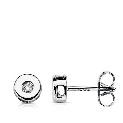18K Pendientes Oro Blanco Diamantes Talla Brillante Chaton.5 Mm 0,04 Qts Cierre Presion