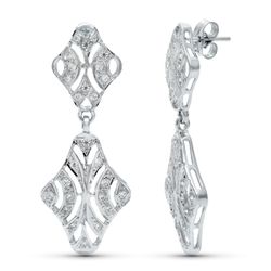 18K Pendientes Oro Blanco Doble Cuerpo Juego Novia Circonita 40X15 Mm Presion