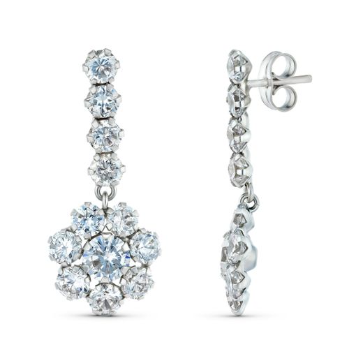 18K Pendientes Oro Blanco Dos Cuerpos Con Circonita 20X12 Mm. Cierre Presion