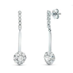 18K Pendientes Oro Blanco Dos Cuerpos Juego De Novias Circonita 33X6 Mm Cierre Presion