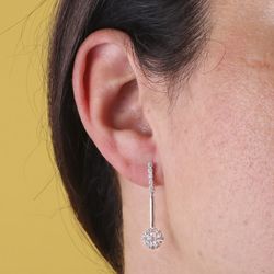 18K Pendientes Oro Blanco Dos Cuerpos Juego De Novias Circonita 33X6 Mm Cierre Presion