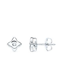18K Pendientes Oro Blanco Estrella 5.5X5.5 Mm Diamante 0.040 Qt. G-Vs2.Cierre Presion