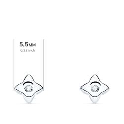 18K Pendientes Oro Blanco Estrella 5.5X5.5 Mm Diamante 0.040 Qt. G-Vs2.Cierre Presion