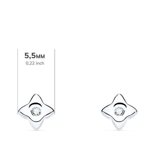 18K Pendientes Oro Blanco Estrella 5.5X5.5 Mm Diamante 0.040 Qt. G-Vs2.Cierre Presion