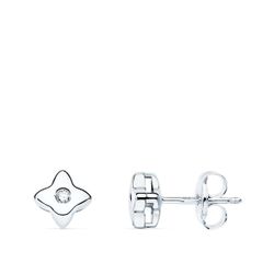 18K Pendientes Oro Blanco Estrella 5X5 Mm Diamante 0.030 Qt. G-Vs2.Cierre Presion