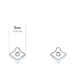 18K Pendientes Oro Blanco Estrella 5X5 Mm Diamante 0.030 Qt. G-Vs2.Cierre Presion