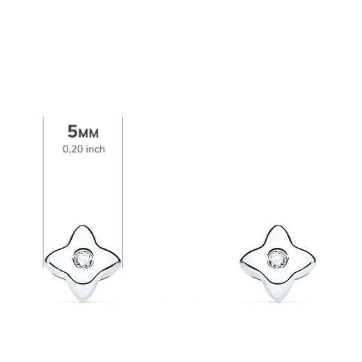 18K Pendientes Oro Blanco Estrella 5X5 Mm Diamante 0.030 Qt. G-Vs2.Cierre Presion