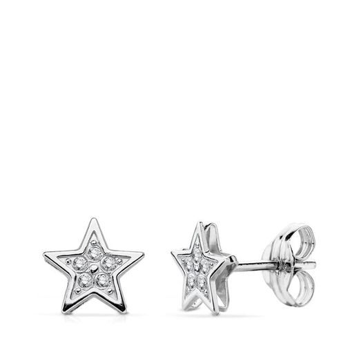 18K Pendientes Oro Blanco Estrella 6.5X6.5 Mm Cierre Presion