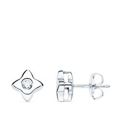 18K Pendientes Oro Blanco Estrella 6X6 Mm Diamante 0.100Qt. G-Vs2.Cierre Presion