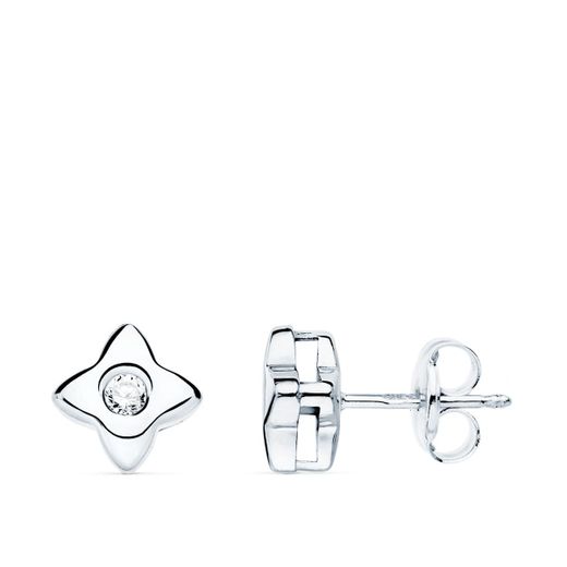 18K Pendientes Oro Blanco Estrella 6X6 Mm Diamante 0.100Qt. G-Vs2.Cierre Presion