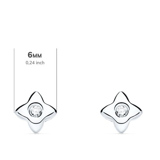 18K Pendientes Oro Blanco Estrella 6X6 Mm Diamante 0.100Qt. G-Vs2.Cierre Presion