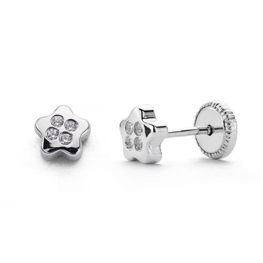 18K Pendientes Oro Blanco Estrella Circonita 5X5 Mm Cierre Tuerca