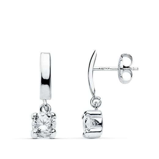 18K Pendientes Oro Blanco Garras 15X4 Mm Cierre Presion