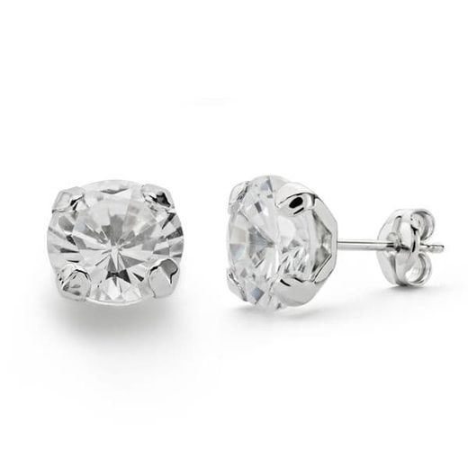 18K Pendientes Oro Blanco Garras Circonita 7.5 Mm Cierre Presion