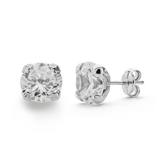 18K Pendientes Oro Blanco Garras Circonita 7X7 Mm Cierre Presion