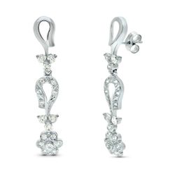 18K Pendientes Oro Blanco Juego Novia Articulado Circonita 42X7 Mm Presion