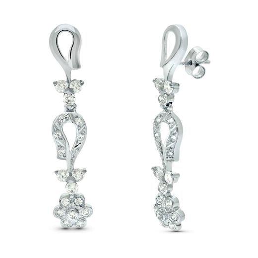 18K Pendientes Oro Blanco Juego Novia Articulado Circonita 42X7 Mm Presion