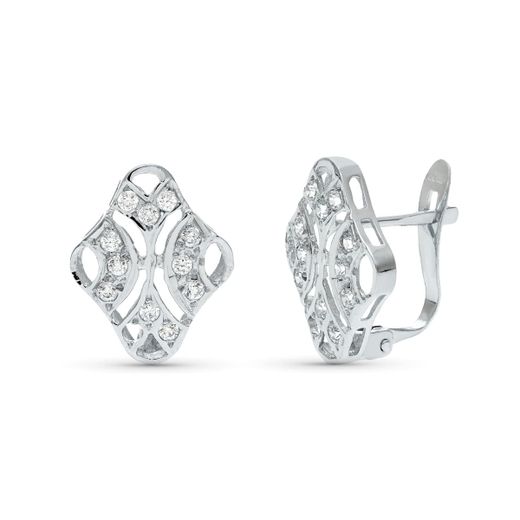 18K Pendientes Oro Blanco Juego Novia Circonita 15X10 Mm Cierre Catalan