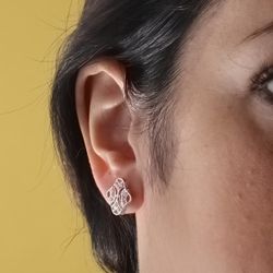 18K Pendientes Oro Blanco Juego Novia Circonita 15X10 Mm Cierre Catalan