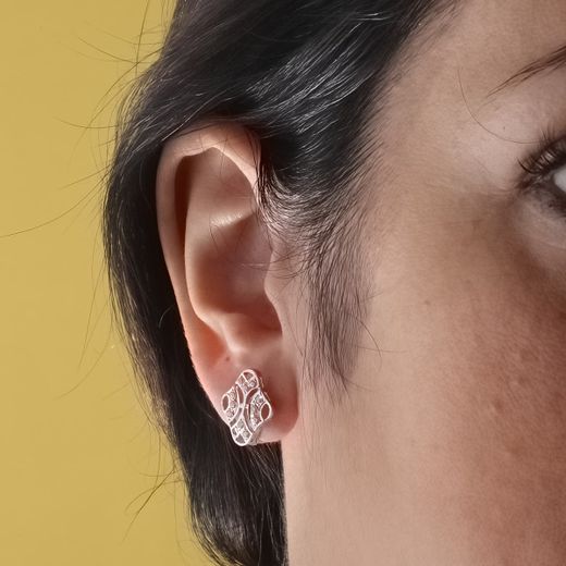 18K Pendientes Oro Blanco Juego Novia Circonita 15X10 Mm Cierre Catalan