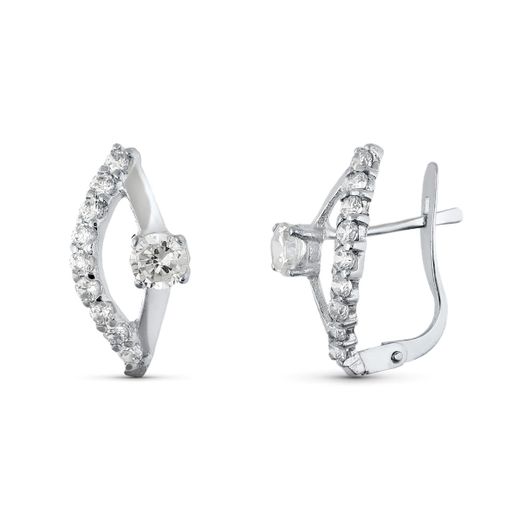 18K Pendientes Oro Blanco Juego Novia Circonita 15X8 Mm Cierre Catalan