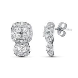 18K Pendientes Oro Blanco Juego Novia Circonita 15X9 Mm Cierre Presion