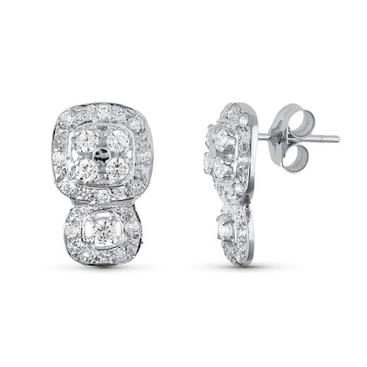 18K Pendientes Oro Blanco Juego Novia Circonita 15X9 Mm Cierre Presion