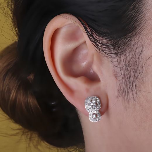 18K Pendientes Oro Blanco Juego Novia Circonita 15X9 Mm Cierre Presion