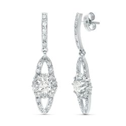 18K Pendientes Oro Blanco Juego Novia Circonita 35X9 Mm Presion