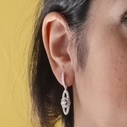 18K Pendientes Oro Blanco Juego Novia Circonita 35X9 Mm Presion