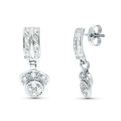 18K Pendientes Oro Blanco Juego Novia Dos Cuerpos Circonita 20X9 Mm Presion