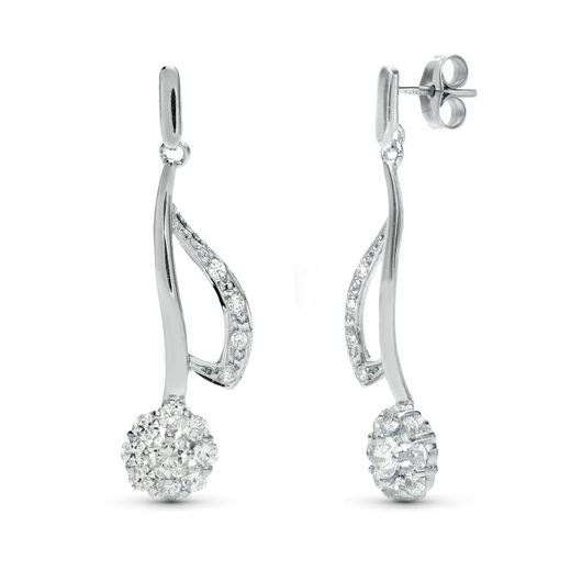 18K Pendientes Oro Blanco Juego Novia Largos Cuajo 35X11 Mm Cierre Presion
